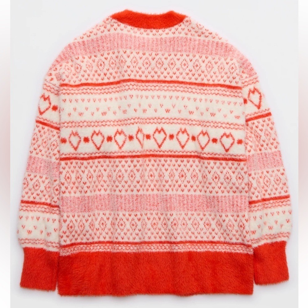 Aerie Flurry Oversized Sweater Starburst Cool Vibes Red size Small NWT hearts - Picture 5 of 7